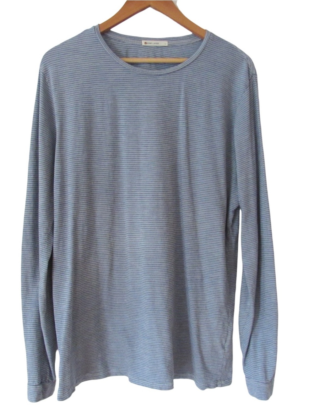 Marine Layer Mens Raleigh Crewneck Tee Large Long Sleeves Blue Striped Cotton